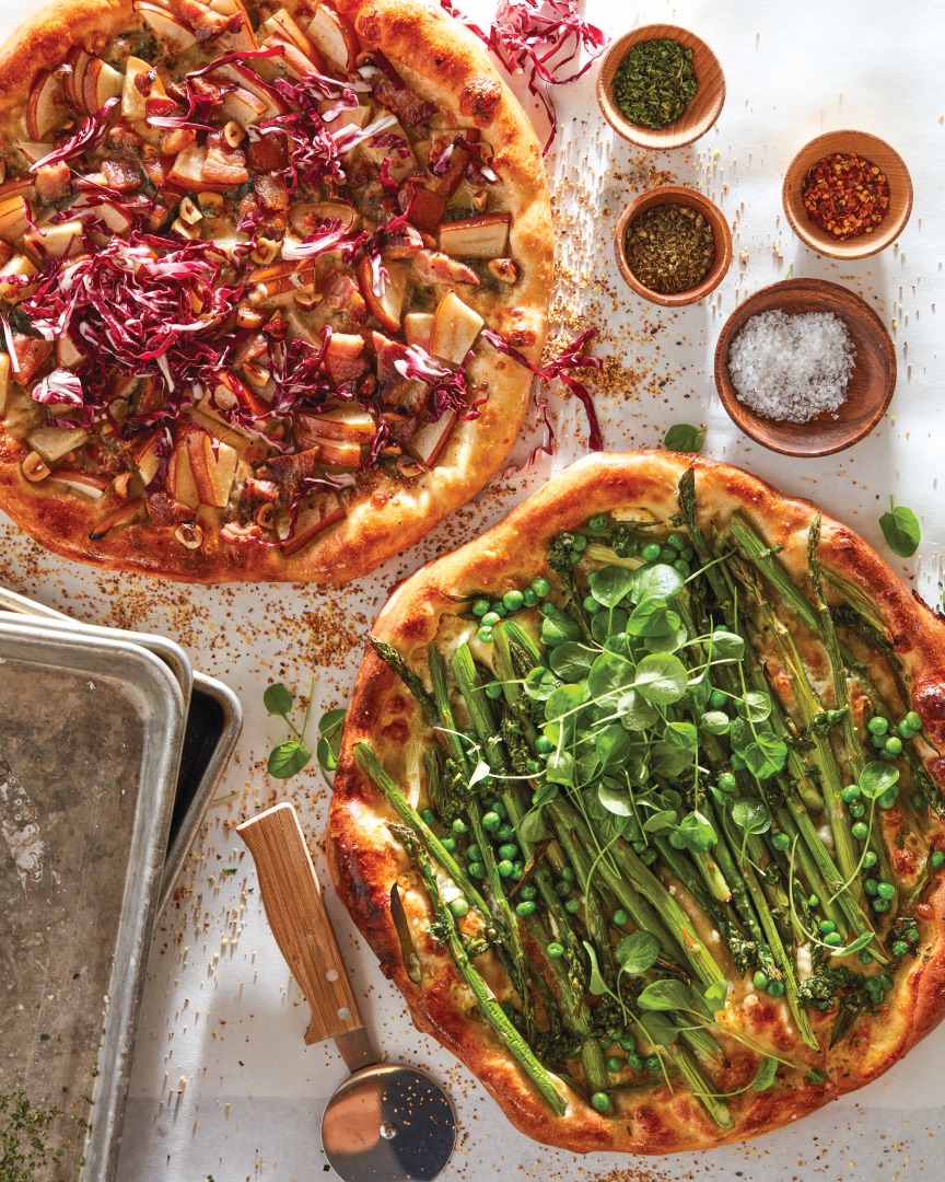 Green Goddess and Bûcheron Pizza