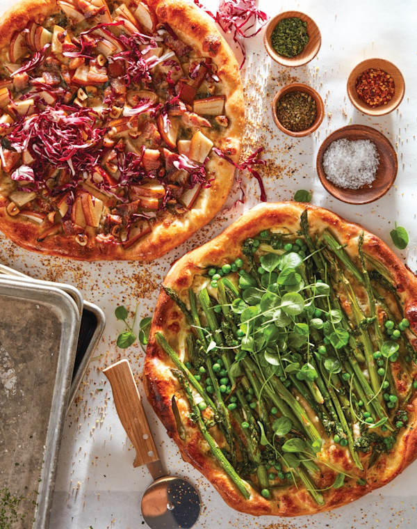 Green Goddess and Bûcheron Pizza