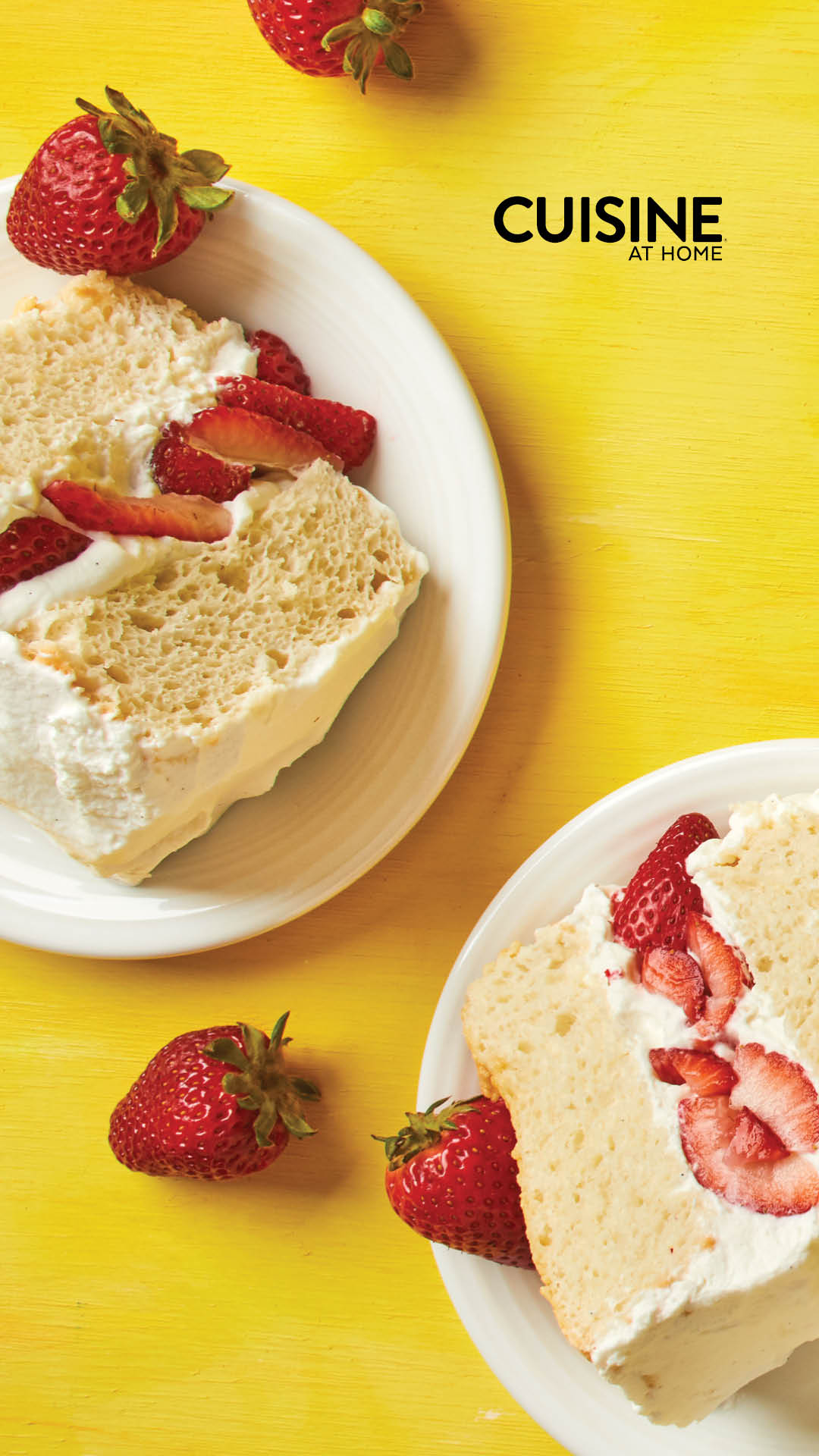 Free Mobile Wallpaper iOS iPhone Android - February 2022 - Cuisine at Home - Winter Valentine's Day aesthetic food cooking baking strawberry shortcake vanilla chiffon dessert yellow cheerful colorful