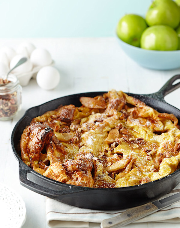 Apple Puff Pancake with apple cider-caramel sauce