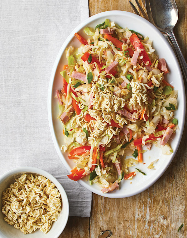 Asian Slaw with ham & ramen
