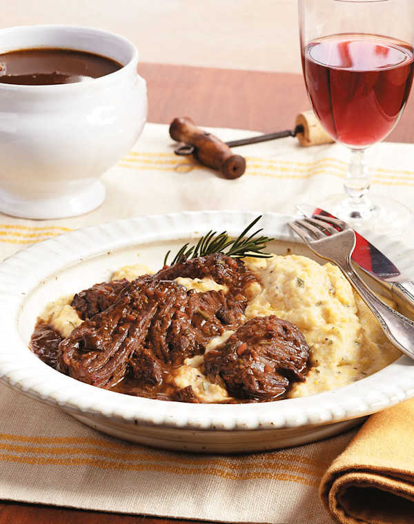 Slow Cooker Beef in Italian Red Wine with cheesy polenta