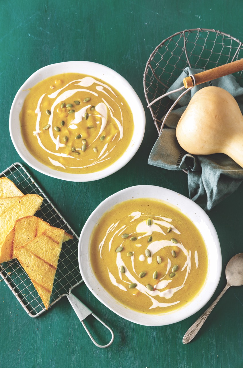 Butternut Squash, Coconut, and Shrimp Bisque