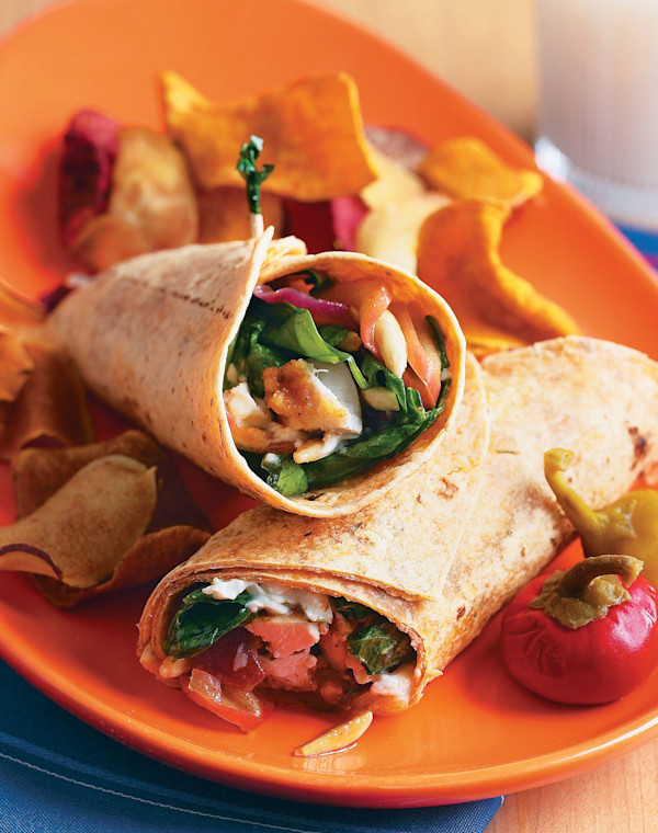 Chicken & Spinach Salad Wraps with Hot Bacon Dressing