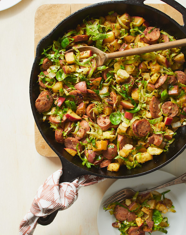 Chicken Sausage Hash with brussels sprouts & apple
