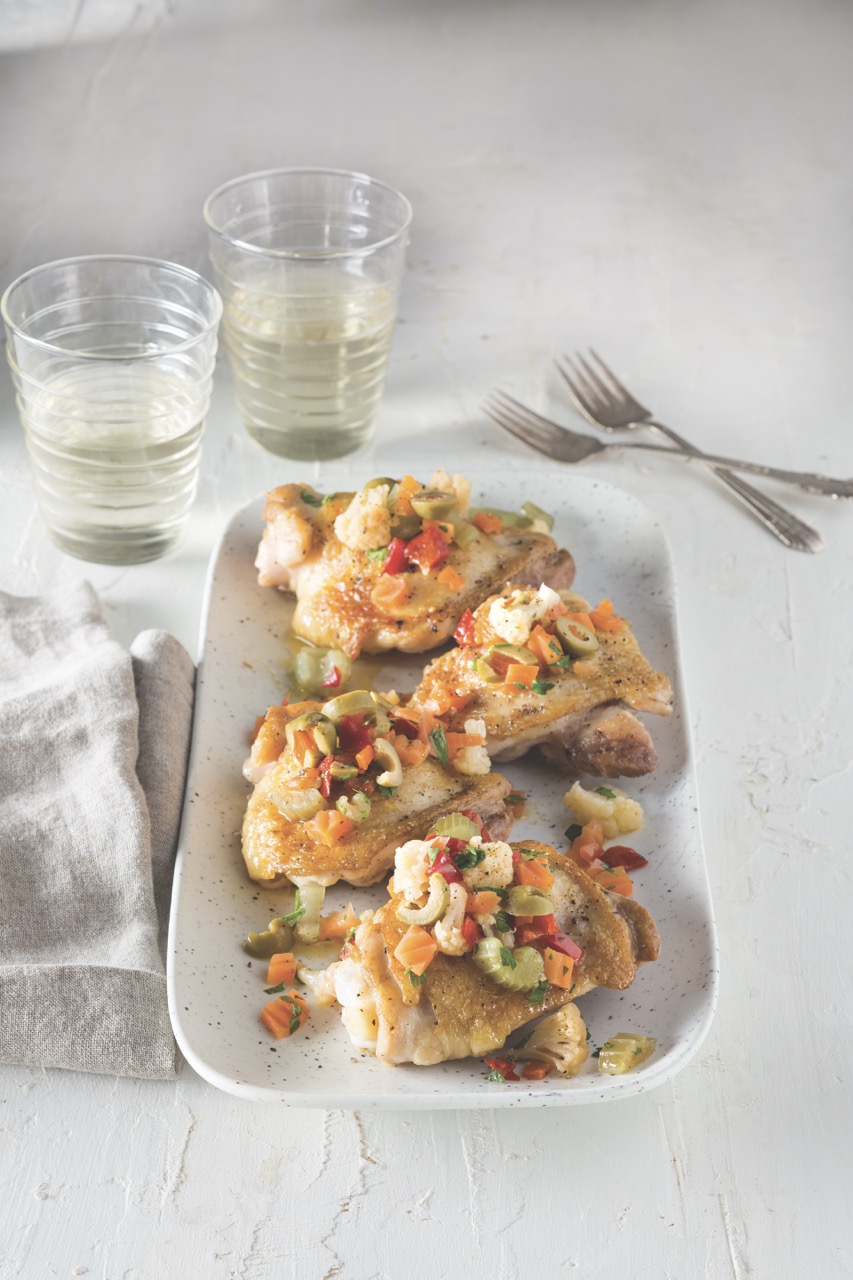 Pan-Seared Chicken Thighs with Pickled Vegetable Relish