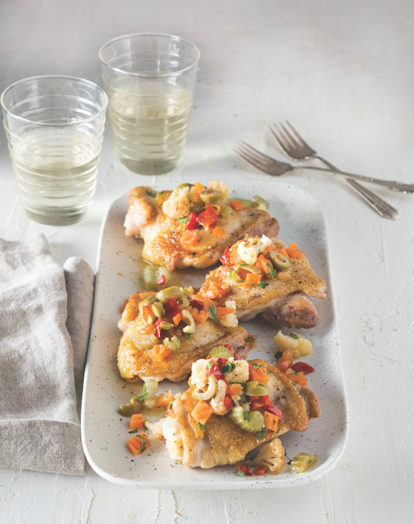 Pan-Seared Chicken Thighs with Pickled Vegetable Relish