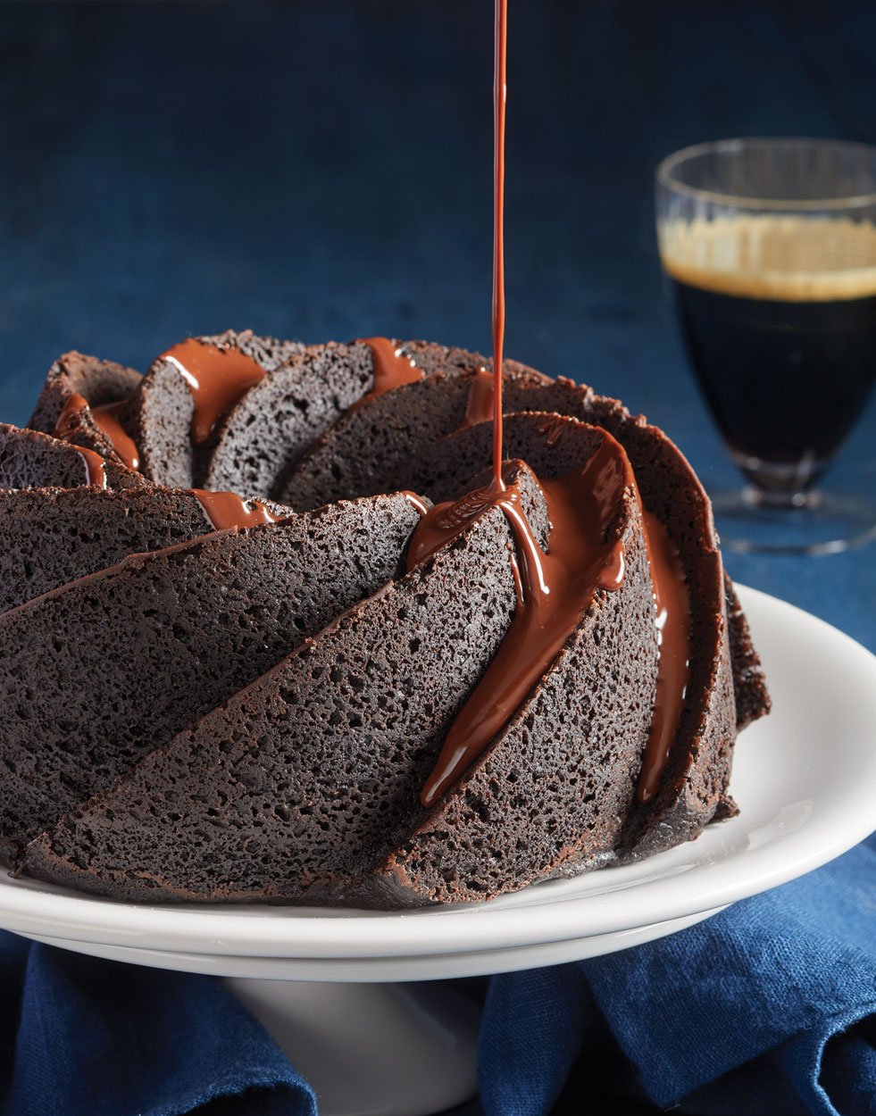 Chocolate Stout Bundt Cake with whiskey ganache