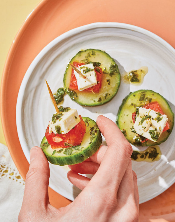 Cucumber-Watermelon-Feta Stacks with Mint-Lime Vinaigrette
