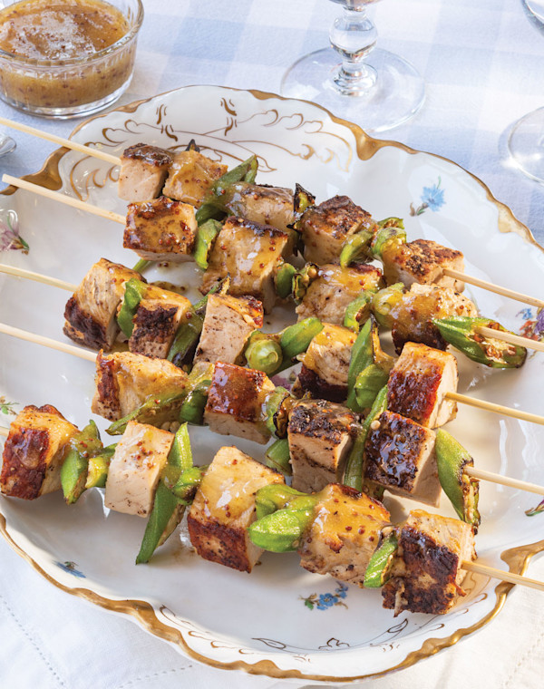 Fig-Glazed Pork and Okra Kabobs