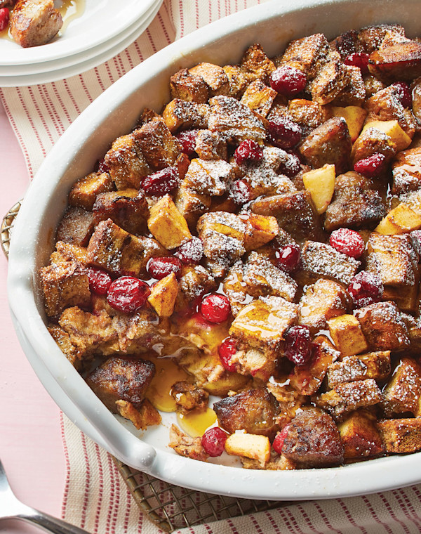 French Toast Bake with apple, cranberry & sausage