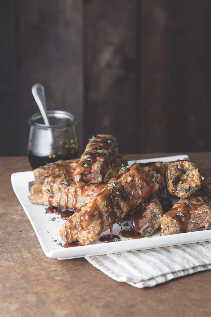 Fried St. Louis Ribs with Spicy Cane Syrup Drizzle