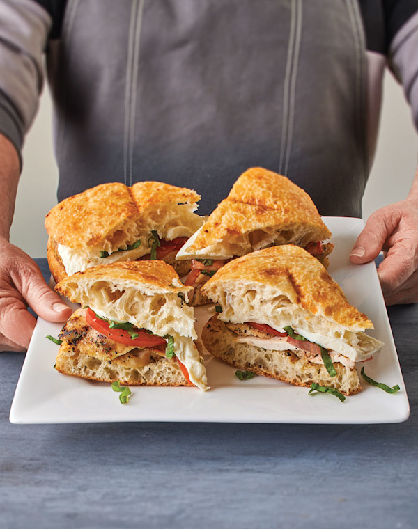 Grilled Chicken Caprese on focaccia