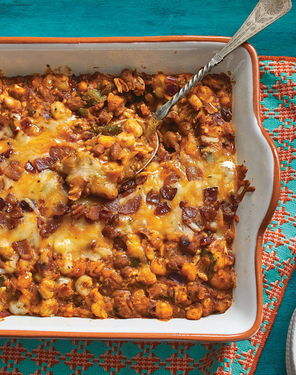 Hominy Pinto Bake with bacon & cheese