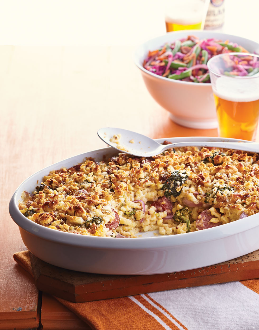 Kielbasa & Broccoli Casserole with Beer Cheese Sauce