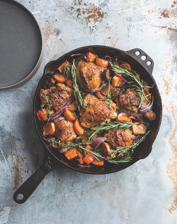 Roasted Chicken Thighs with Persimmons & Red Onion