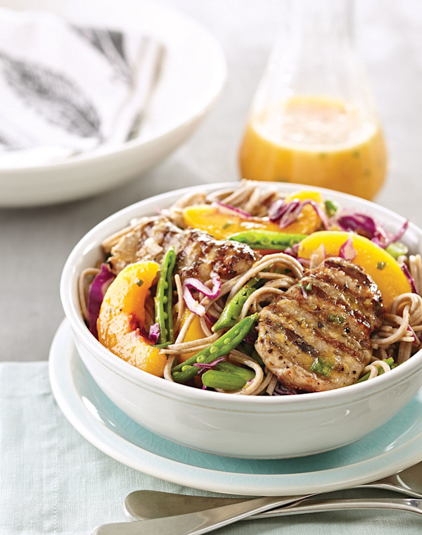 Pork & Soba Noodle Bowls with Ginger-Peach Vinaigrette