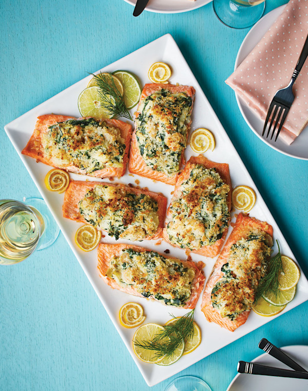 Roasted Salmon Fillets with Crab Cake Topping