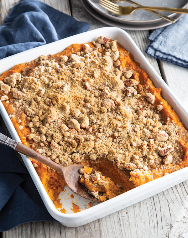 Roasted Sweet Potato Casserole with Coffee-Pecan Streusel