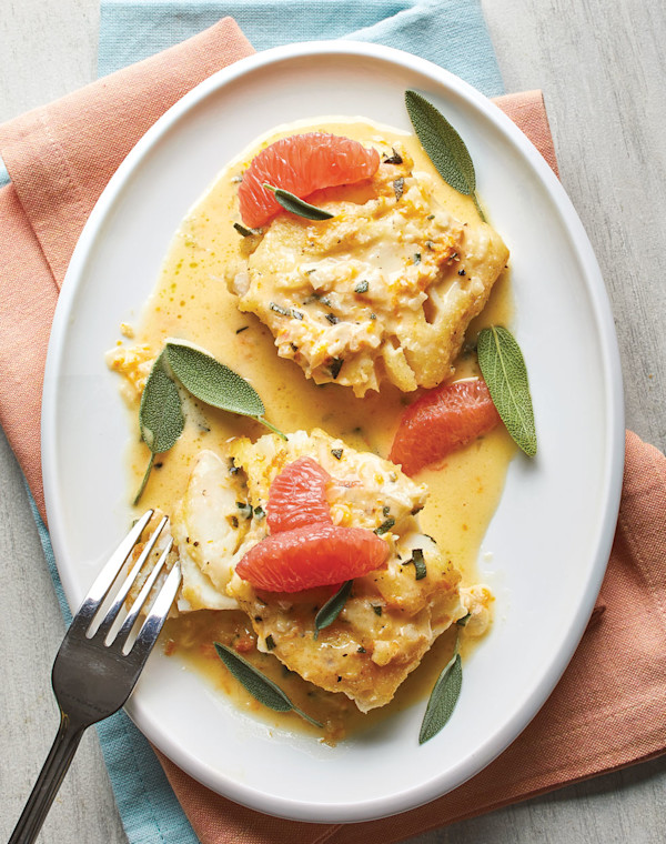 Sautéed Cod with grapefruit-sage sauce