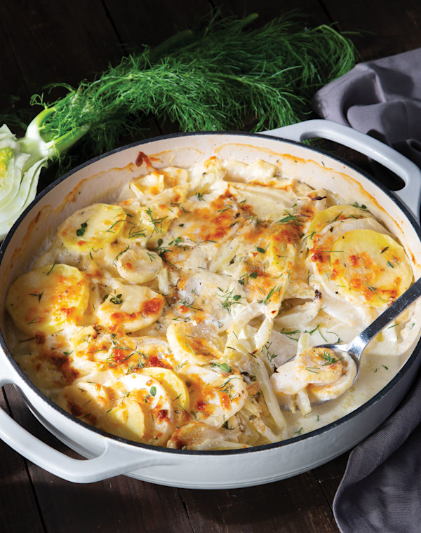 Scalloped Potato, Parsnip, Turnip & Fennel Casserole
