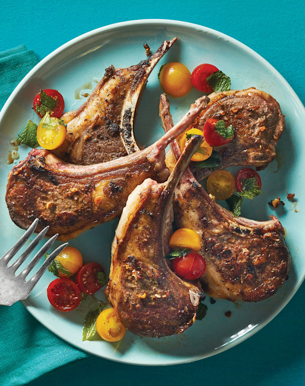 Seared Lamb Chops with tomato & mint slaw