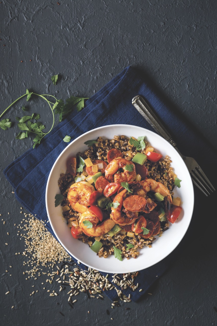 Shrimp and Chorizo Bulgur & Wild Rice Bowls