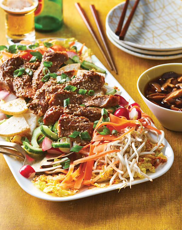Steak Bulgogi Salad with pickled shiitakes