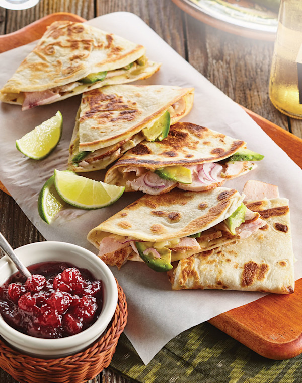 Turkey & Avocado Quesadillas with Chipotle-Cranberry Sauce
