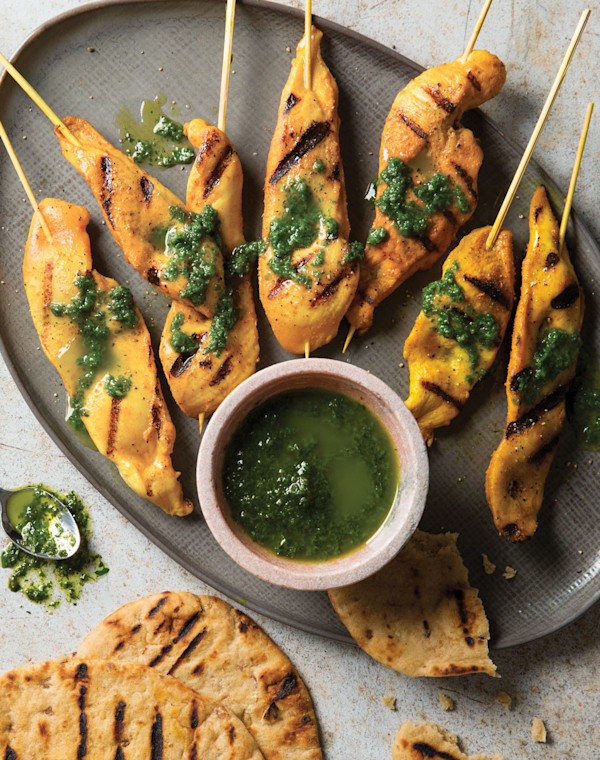 Turmeric Chicken Satay with Zhug Sauce
